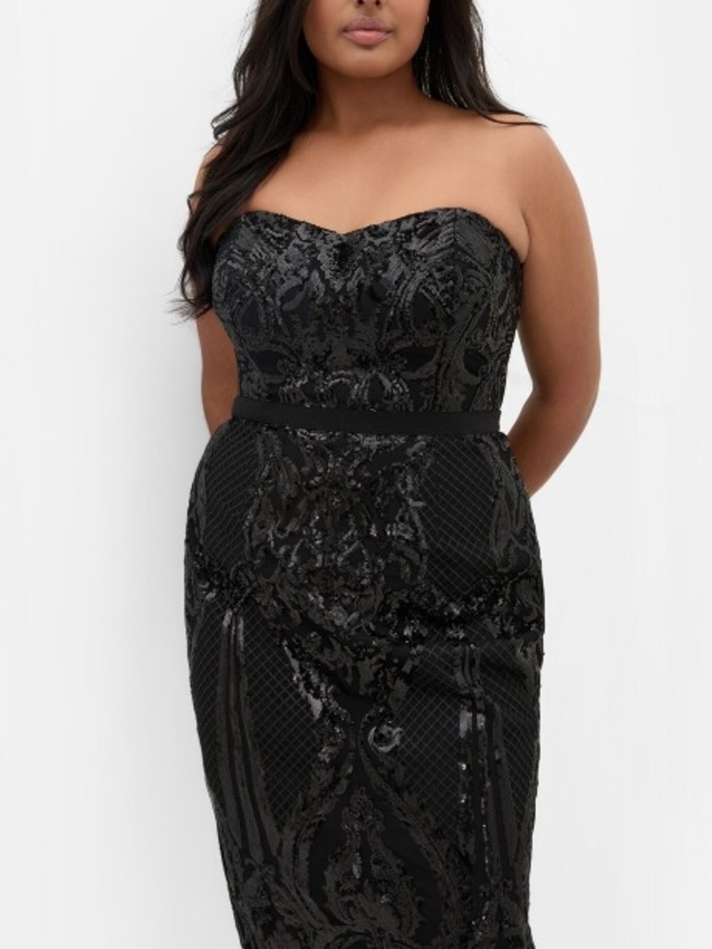 City Chic Black Strapless Sequin Sheath Dress